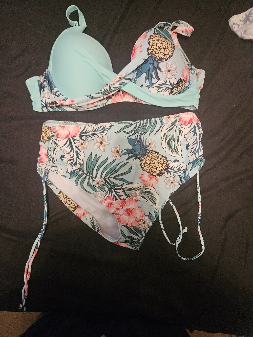 Floral Pineapple Print Two-Piece Swim Set in Mint